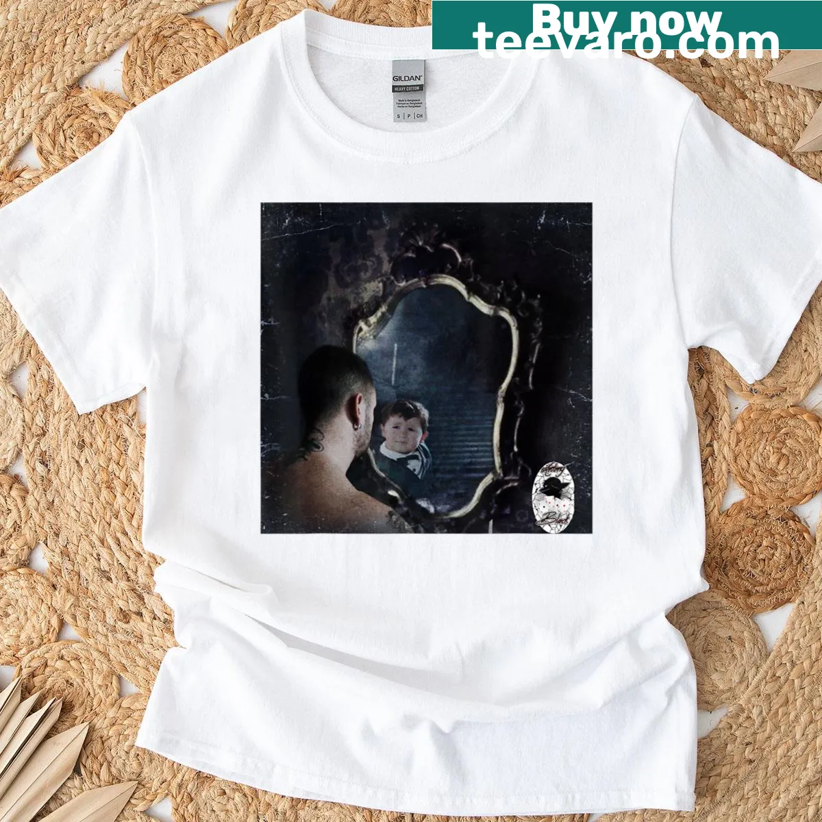 Minimalist badge design representing the 'Antony Black' EP on a T-shirt — on a men's t-shirt