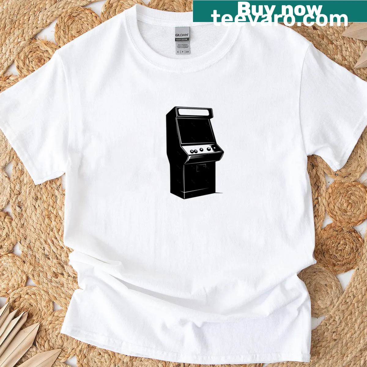 T-shirt featuring a silhouette of a vintage arcade gaming machine — on a men's t-shirt