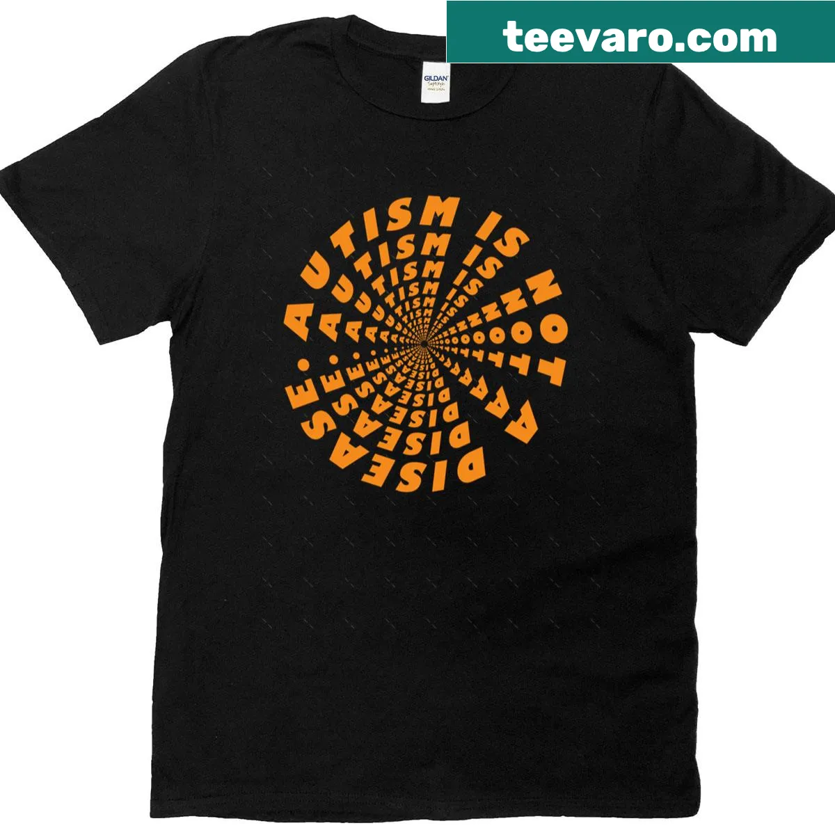 Bold text T-shirt stating 'Autism Is Not A Disease' — on a men's t-shirt
