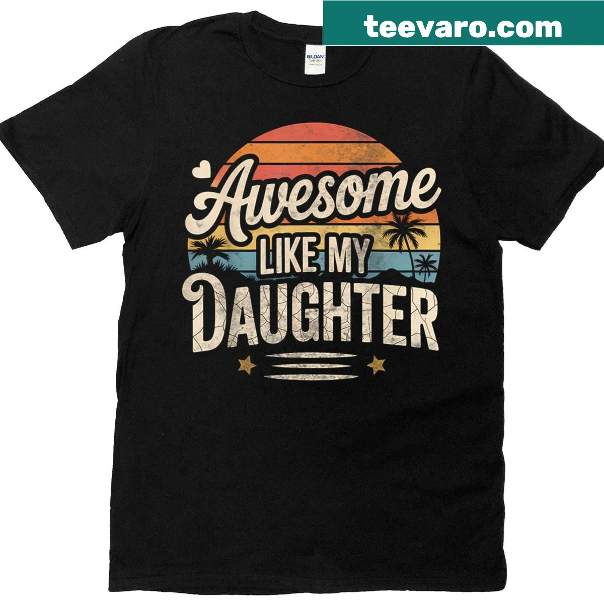 Funny Fathers Day t-shirt with 'Awesome Like My Daughter' text — on a men's t-shirt