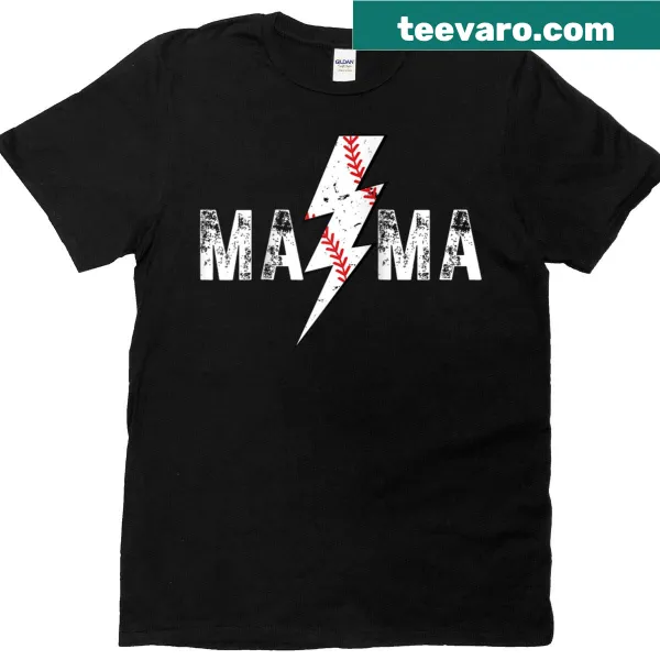 Retro baseball tee for moms with thunderbolt design