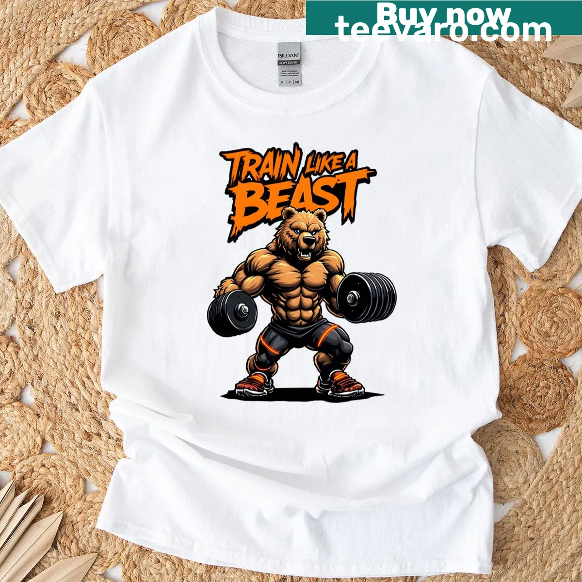 Motivational Beast Mode graphic on workout t-shirt — on a men's t-shirt