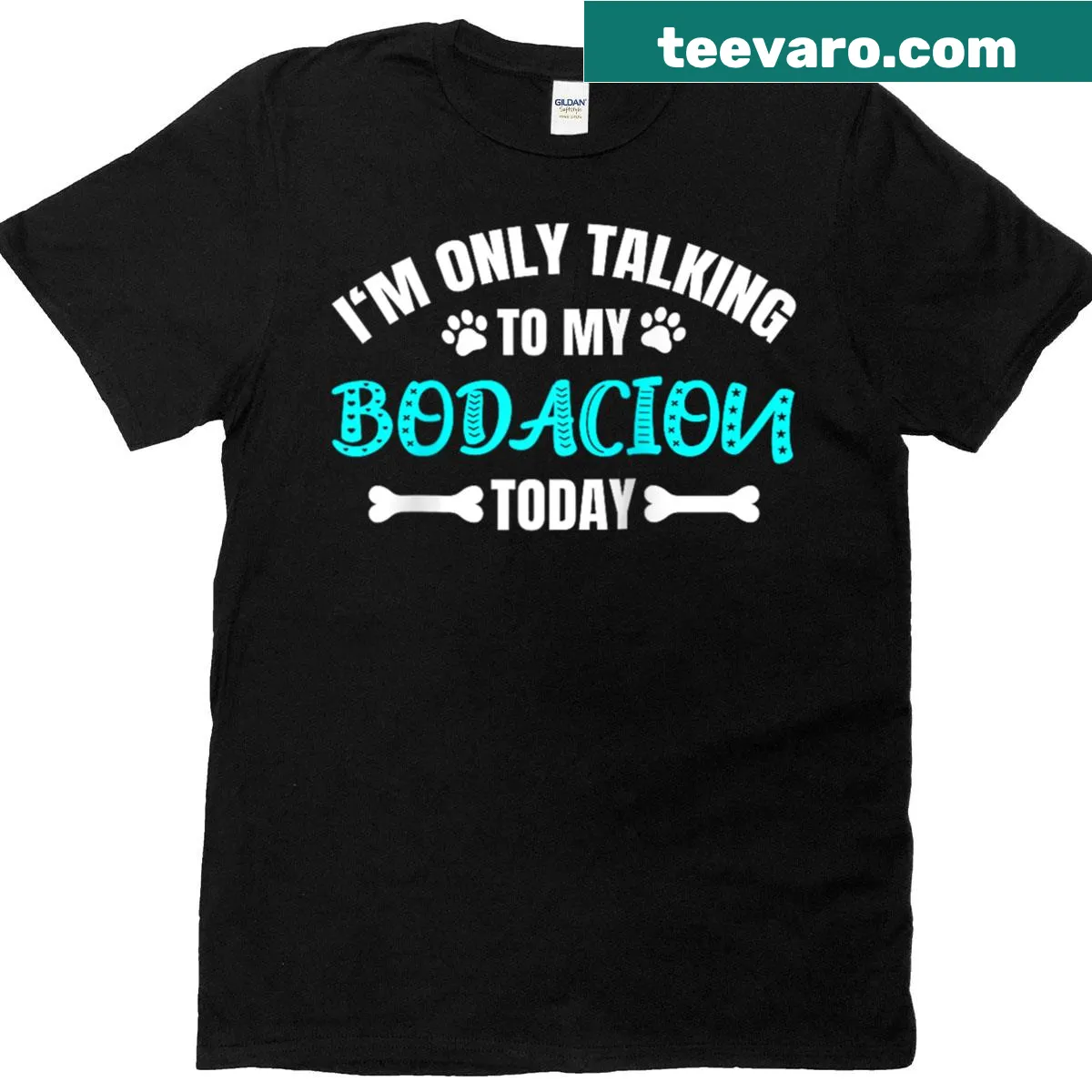 Raglan tee with humorous text about Bodacion for dog lovers — on a men's t-shirt