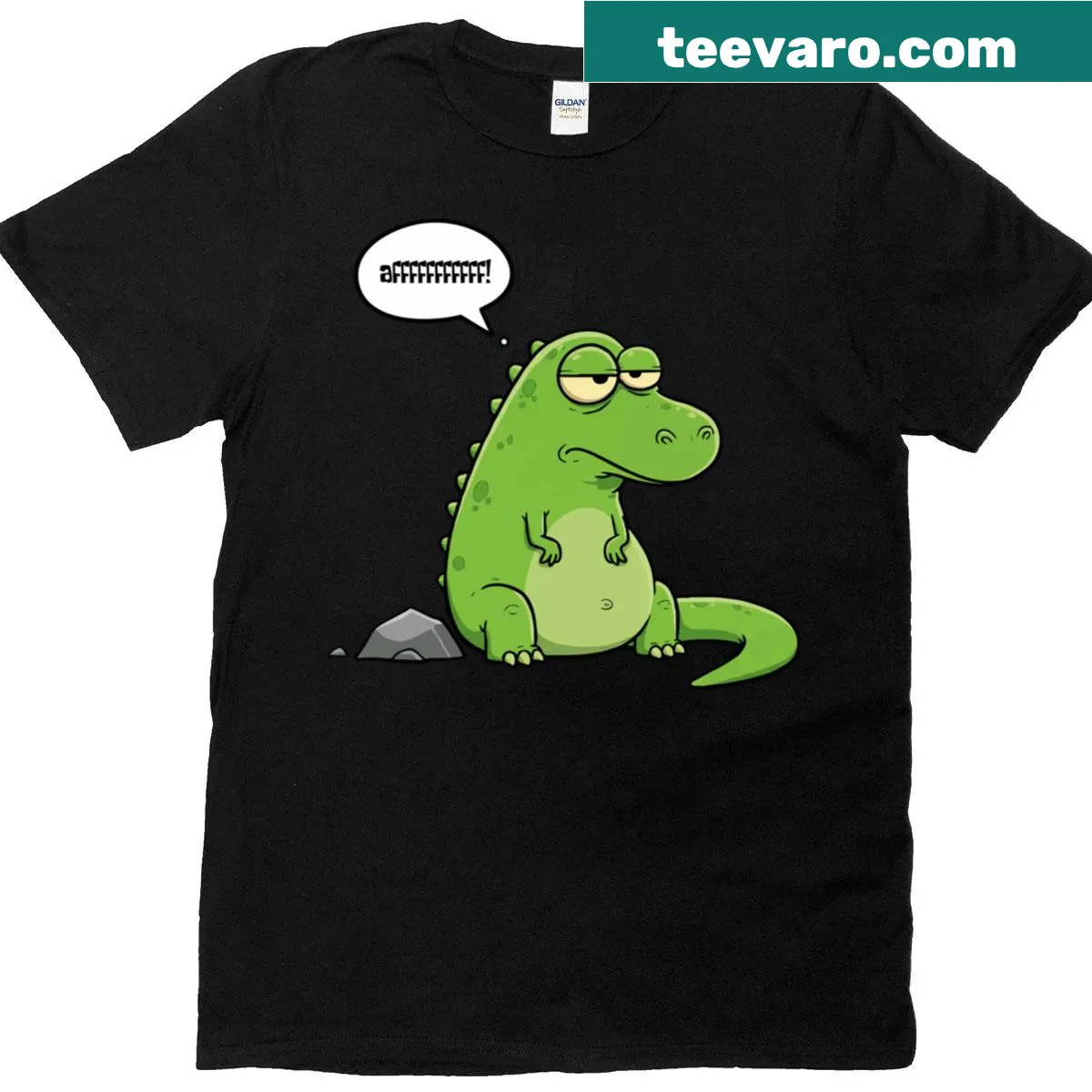 Oversized t-shirt with a playful cartoon of a bored dinosaur — on a men's t-shirt