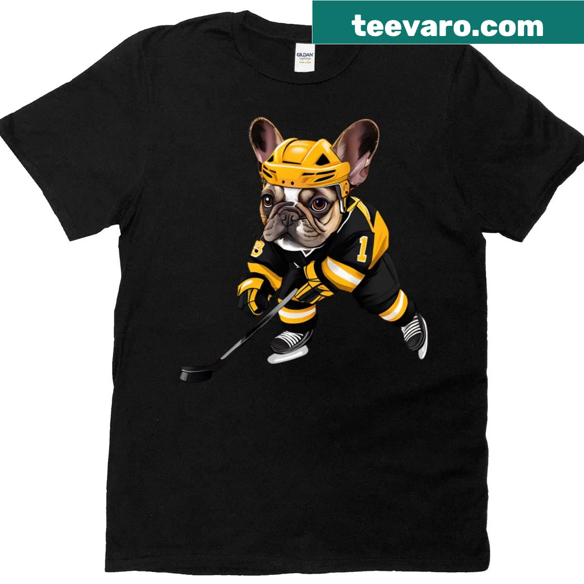 Oversized T-shirt featuring a Boston Terrier in hockey gear for dog lovers — on a men's t-shirt