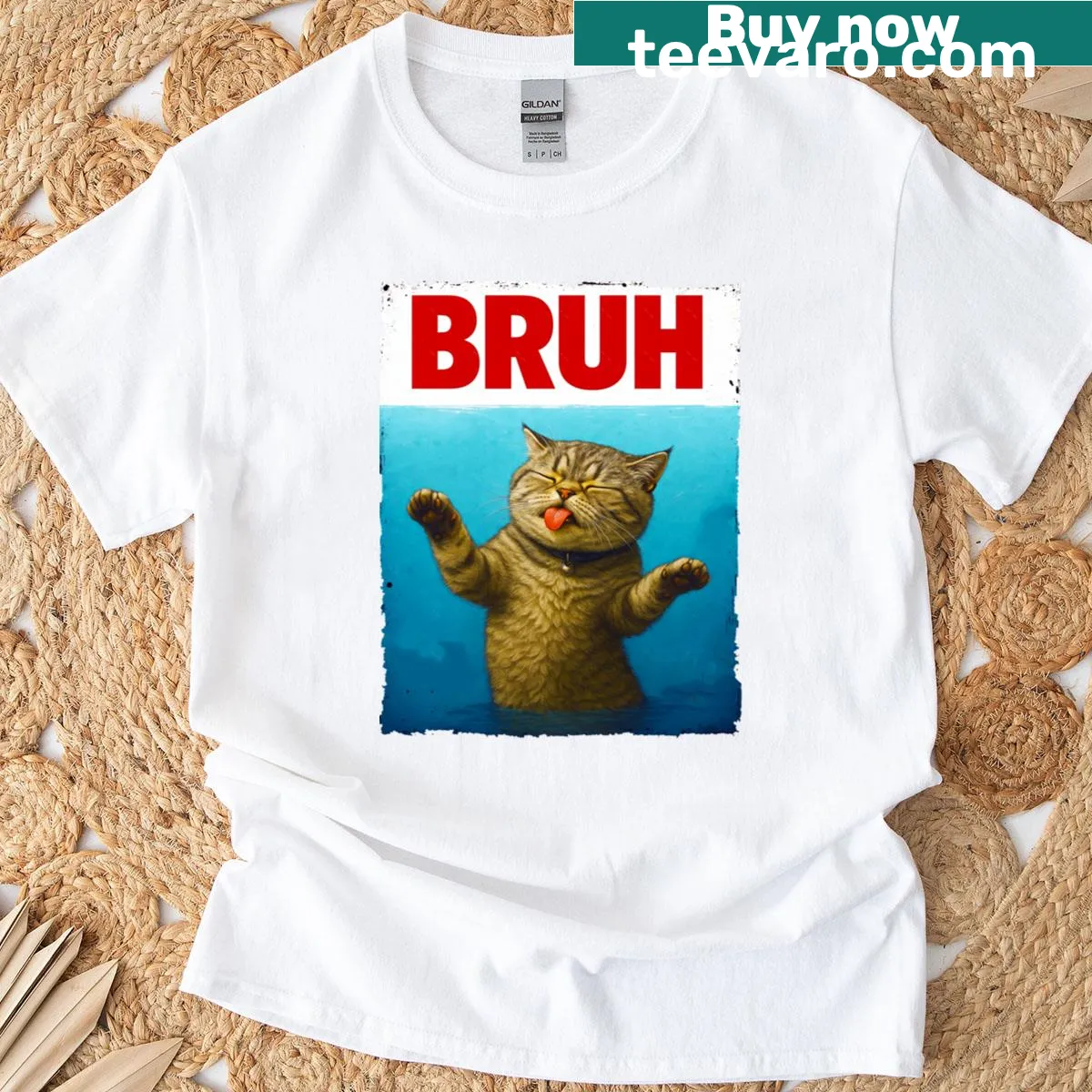 Funny t-shirt featuring a cat graphic with 'Bruh Cat' text — on a men's t-shirt