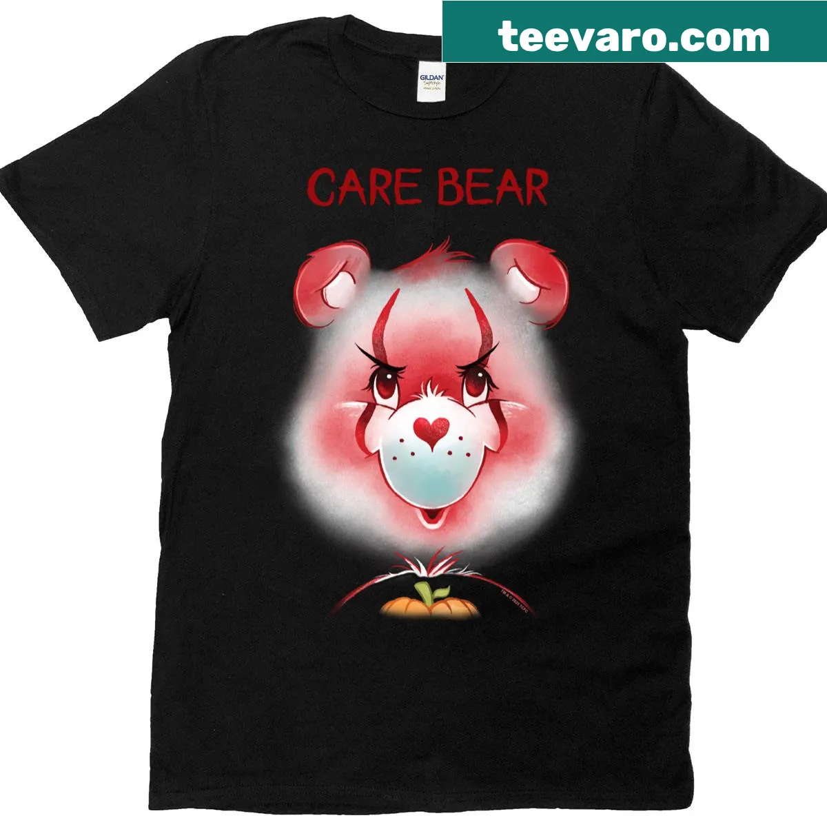 Vintage-style Halloween t-shirt with a scary clown face and Care Bears — on a men's t-shirt