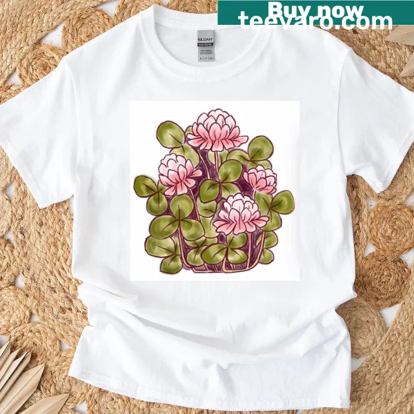 Illustrated clover blossoms on a T-shirt