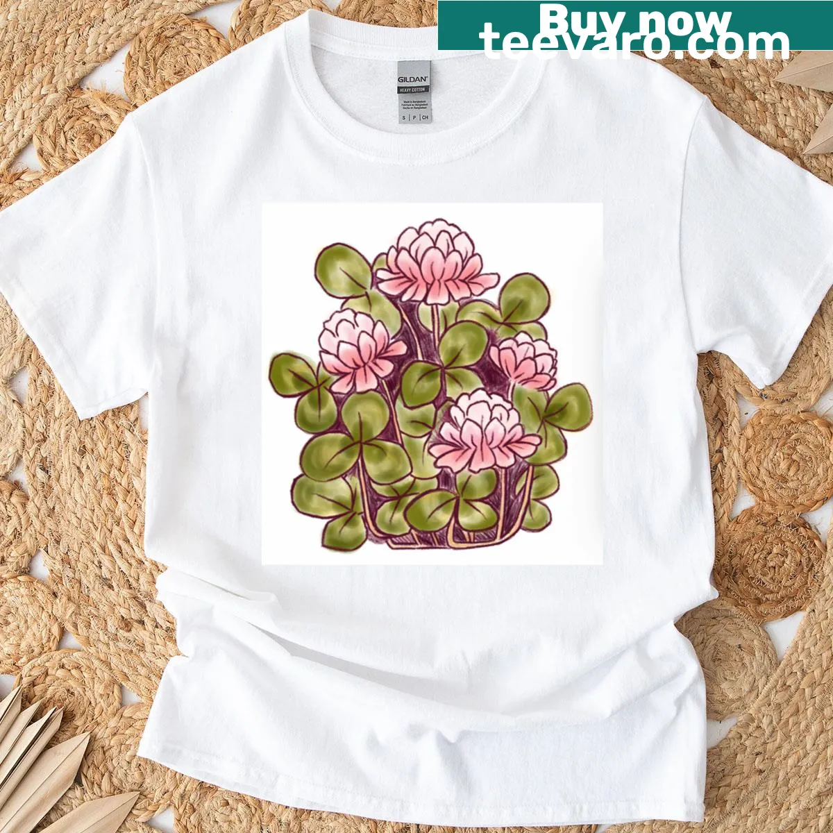 Illustrated clover blossoms on a T-shirt — on a men's t-shirt
