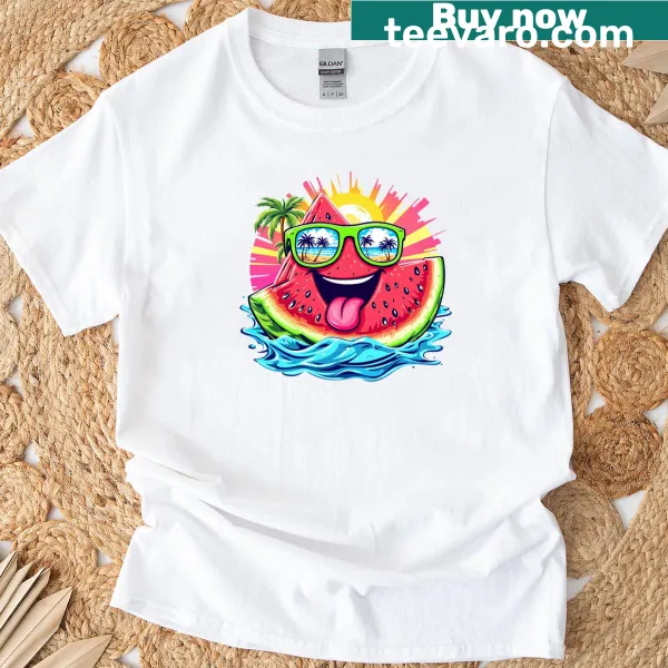 Playful watermelon design on summer-themed t-shirt