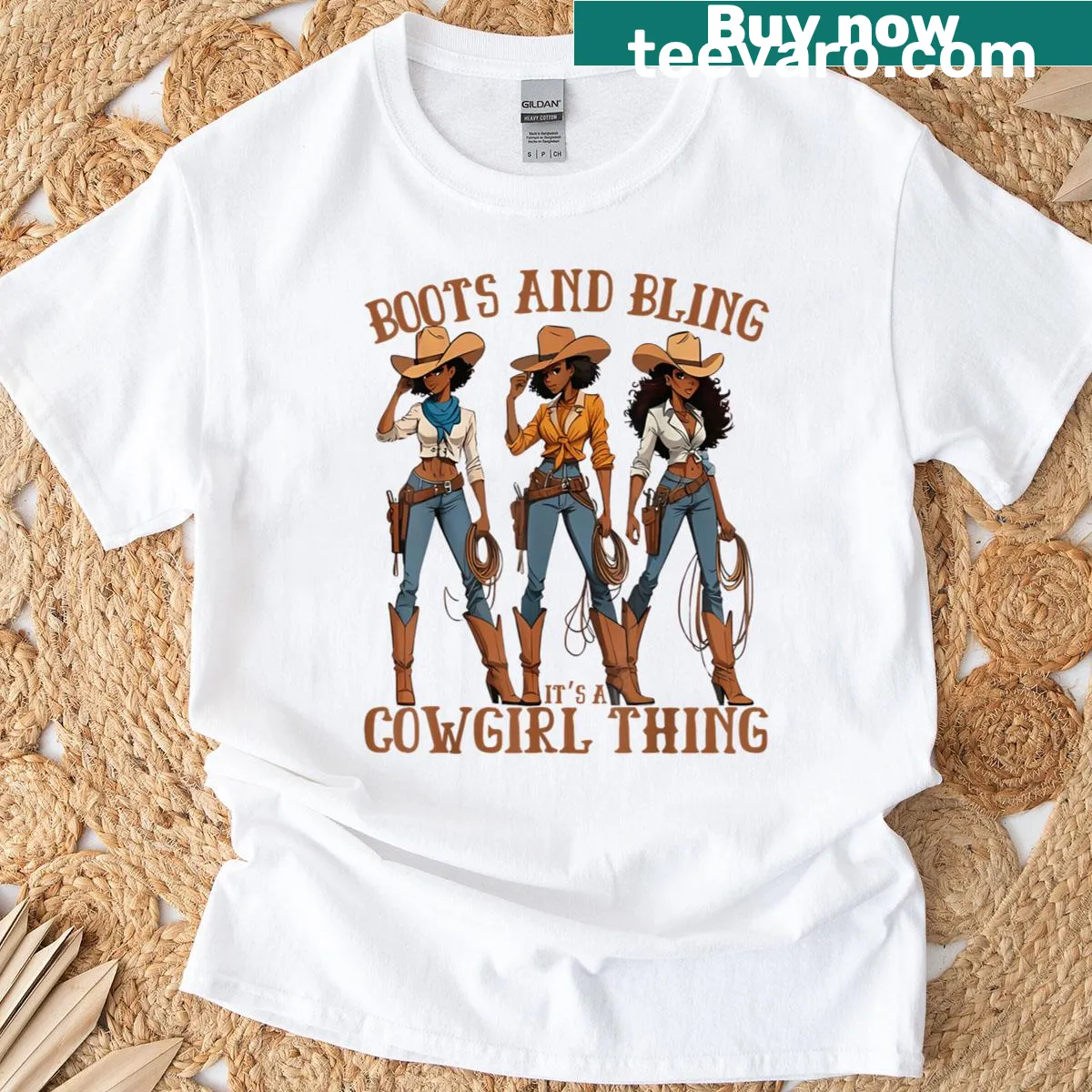 Graphic T-shirt featuring boots and bling for cowgirl lovers — on a men's t-shirt