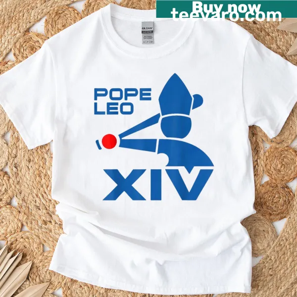 Illustration of Pope Leo XIV on a baseball T-shirt