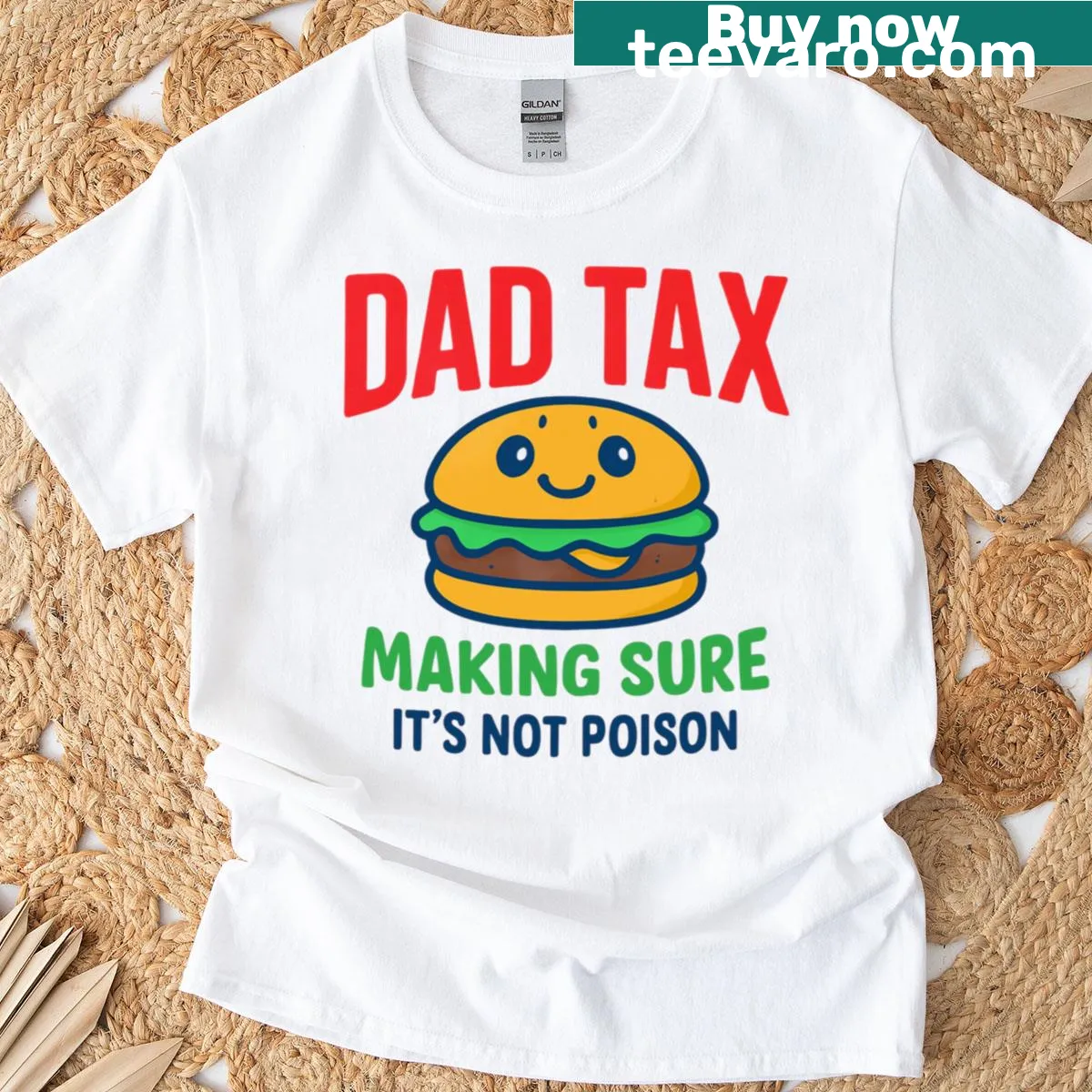 Funny Dad Tax t-shirt with playful text about snacks and treats — on a men's t-shirt