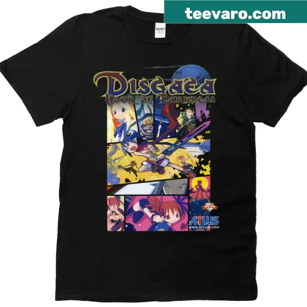 T-shirt featuring retro Disgaea game case art and logo