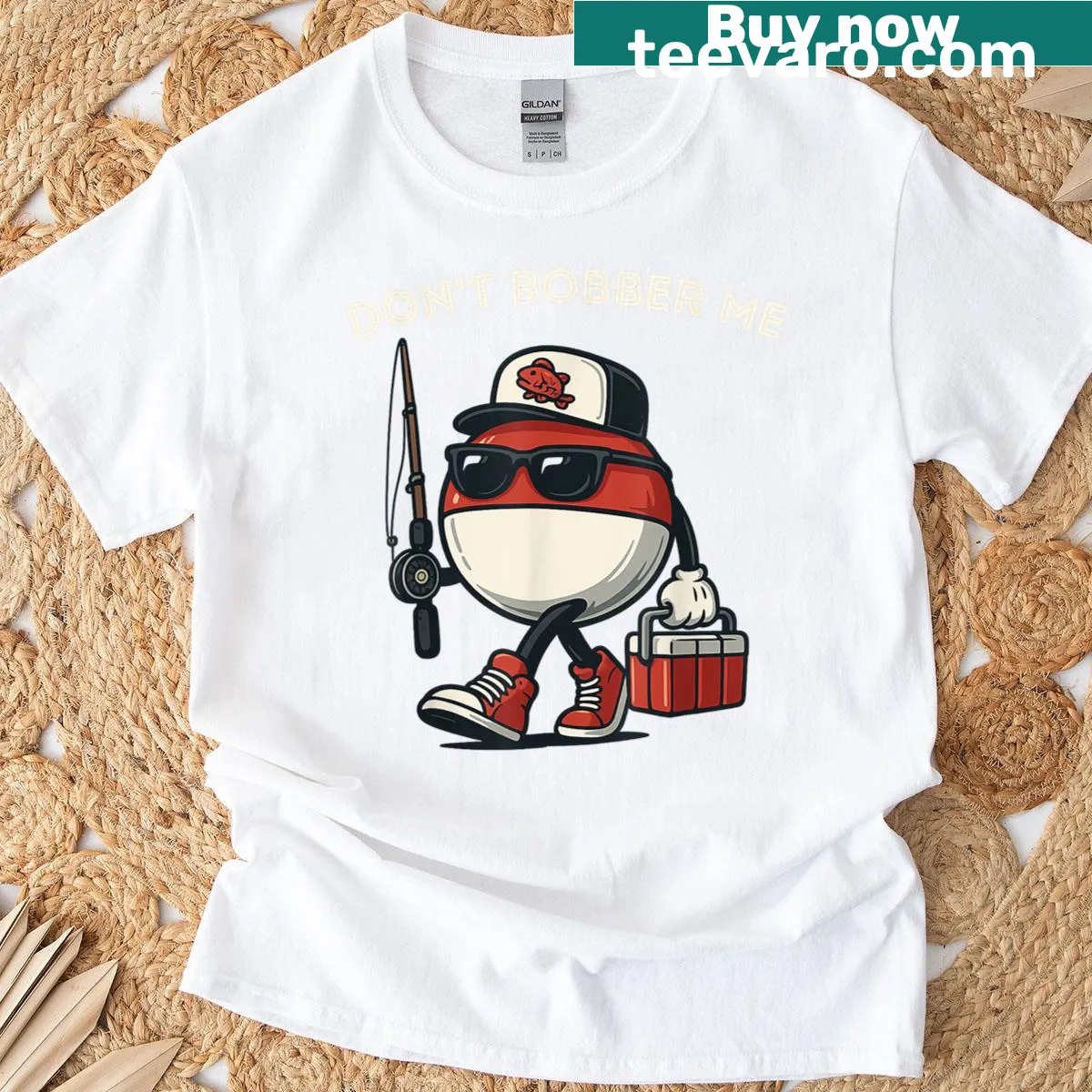 Humorous fishing tee with a playful phrase about bobbers — on a men's t-shirt