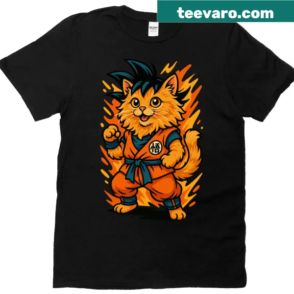Anime-inspired cat in orange fighting gi illustration