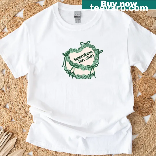 Cartoon-style t-shirt featuring Dramione fan club sticker design