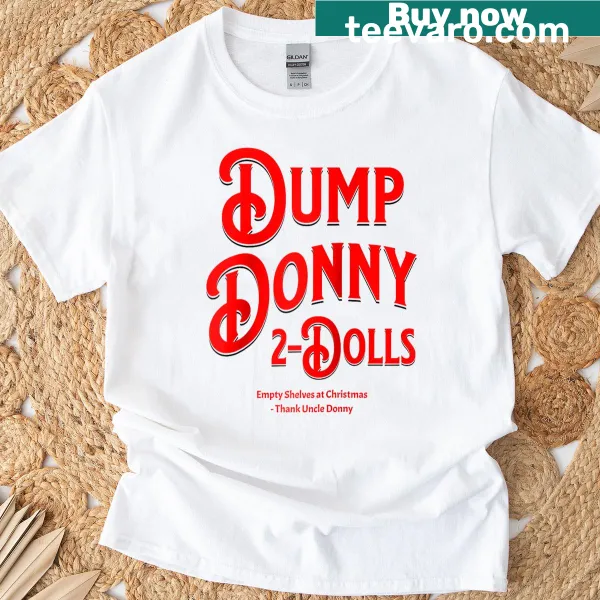 Christmas raglan tee featuring cartoon dolls and 'Dump Donny' design