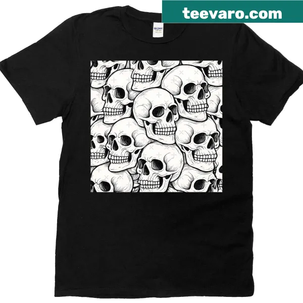 Escher-inspired oversized T-shirt with endless skull-to-skull optical pattern