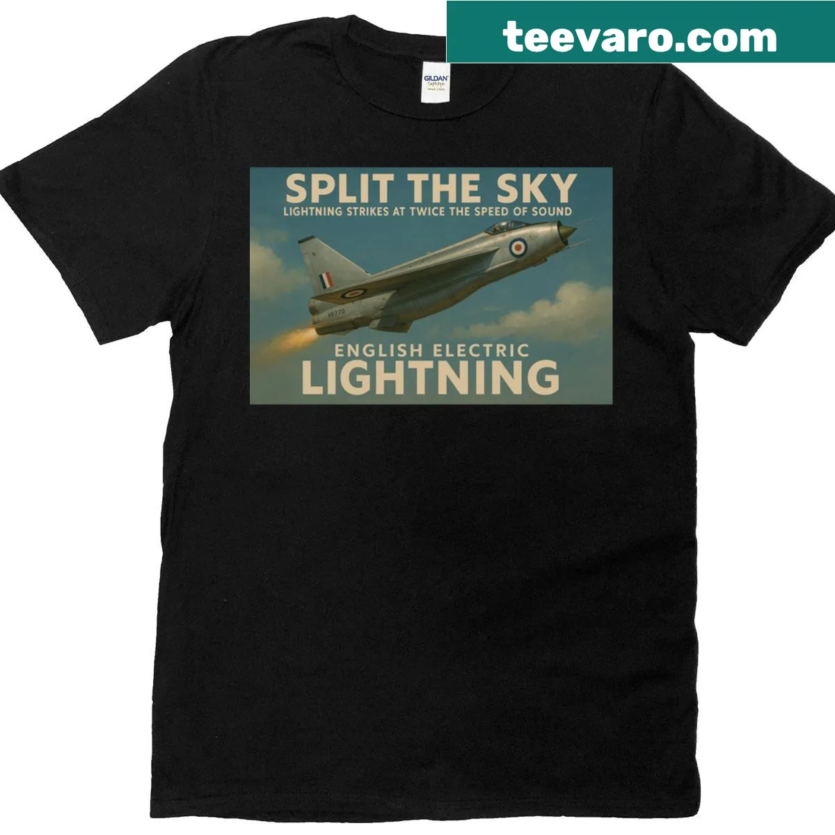 Illustration of the English Electric Lightning jet — on a men's t-shirt