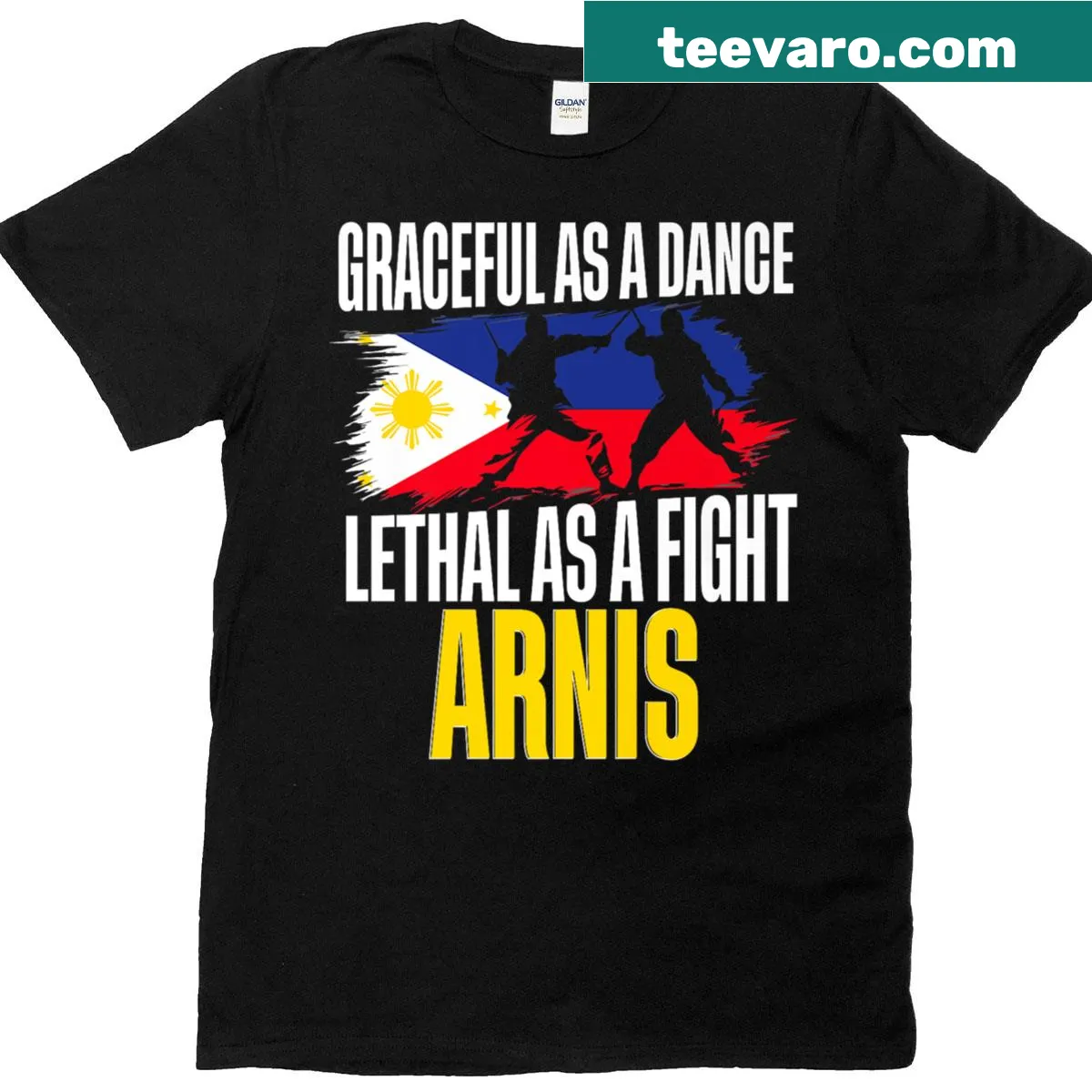 Illustrated martial arts design showcasing Escrima techniques — on a men's t-shirt