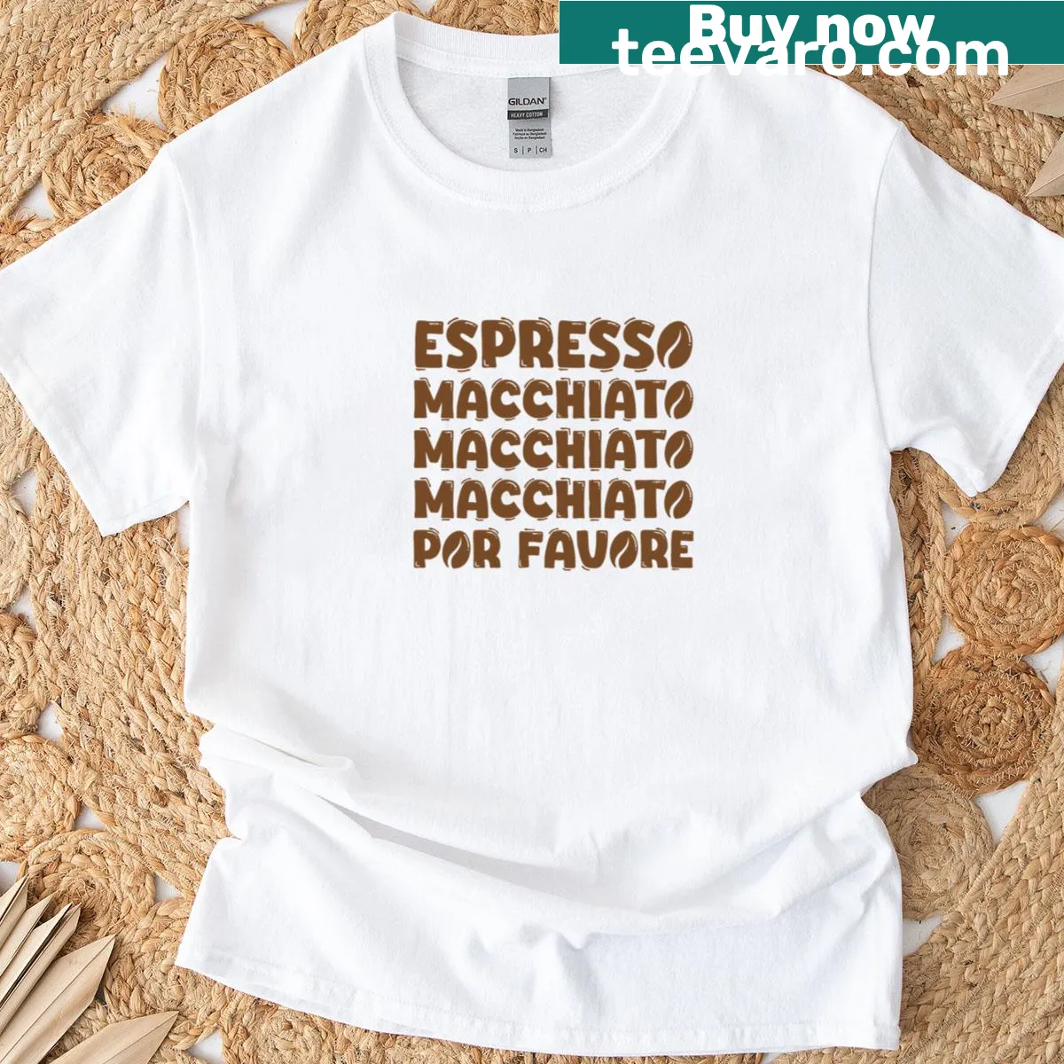 Playful illustration T-shirt celebrating Eurovision and espresso culture. — on a men's t-shirt