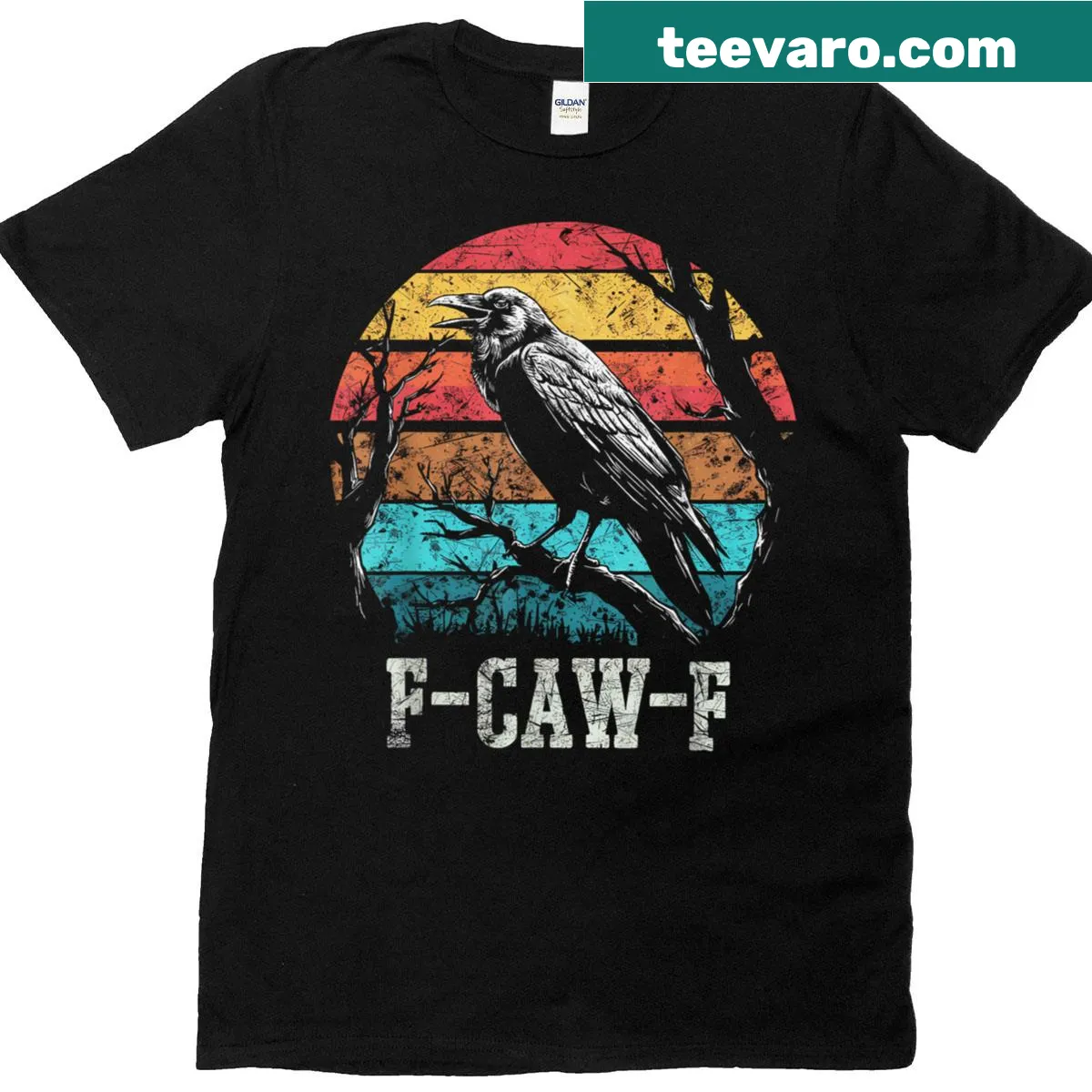 Pun-filled T-shirt featuring a crow and 'F-caw-f' text — on a men's t-shirt
