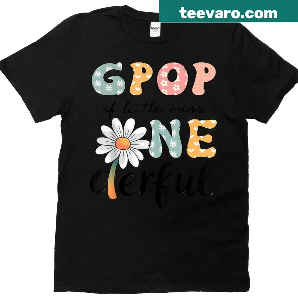 Illustrated T-shirt with 'Little Miss Onederful' text and daisy motifs
