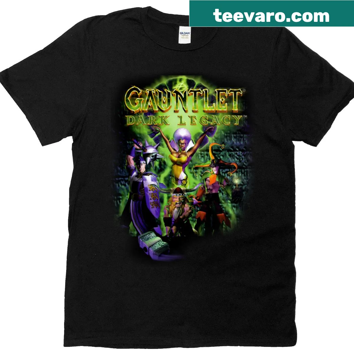 Retro Gauntlet Dark Legacy PS2 game graphic T-shirt — on a men's t-shirt