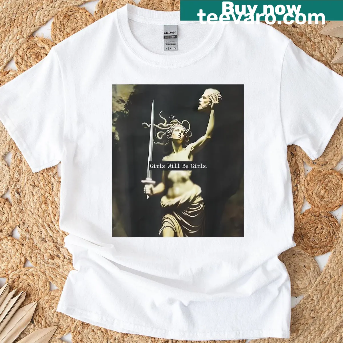 Bold Medusa illustration on feminist T-shirt — on a men's t-shirt