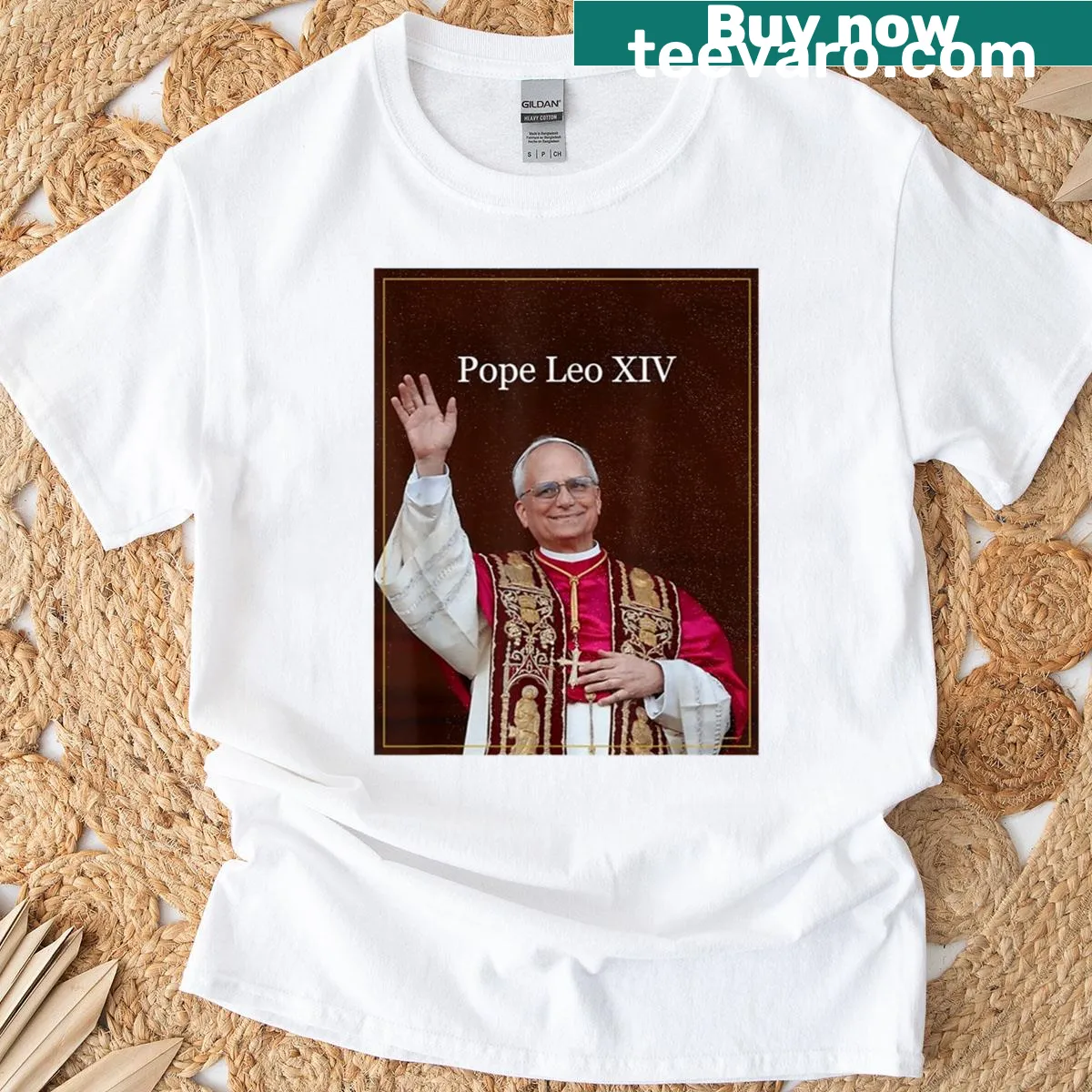 Typography T-shirt honoring Pope Leo XIV with meaningful text. — on a men's t-shirt