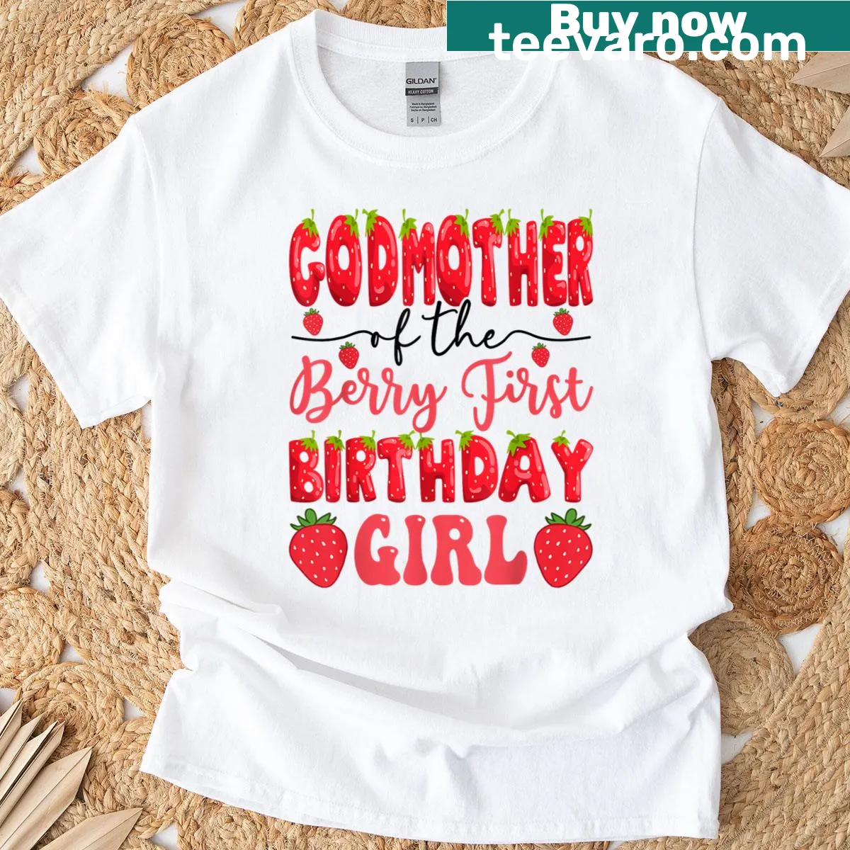Cute T-shirt for a first birthday girl with strawberry theme — on a men's t-shirt