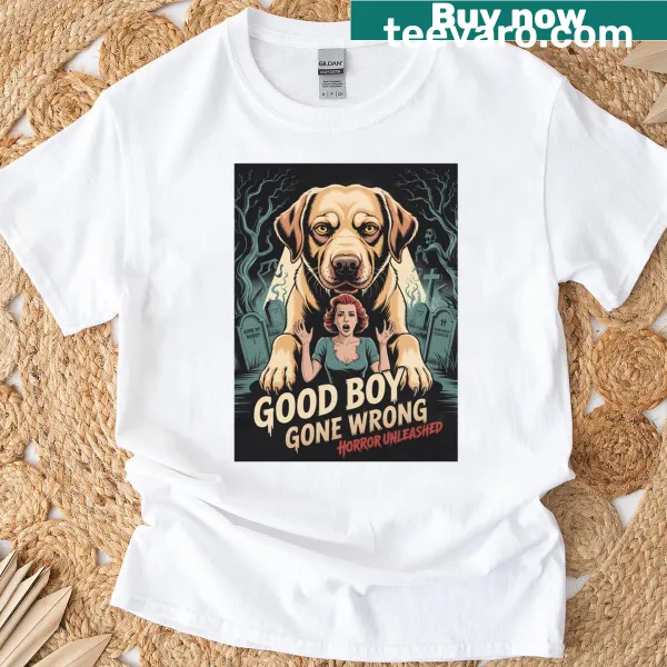 Funny horror dog monster graphic on a t-shirt