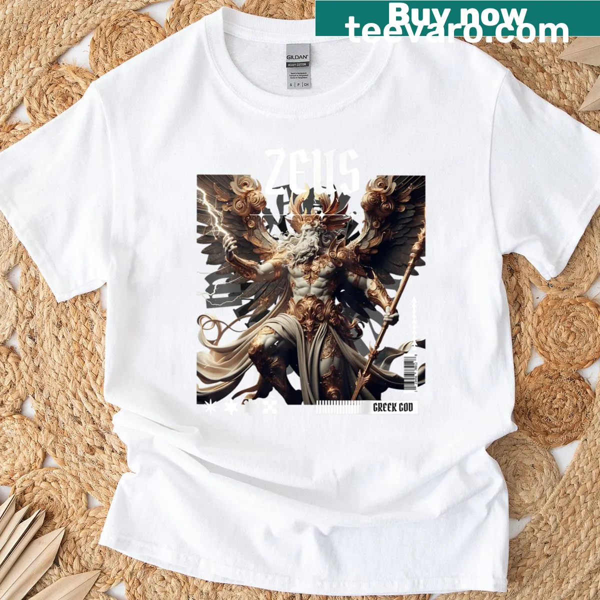 Illustration of Zeus with his thunderbolt on a t-shirt — on a men's t-shirt