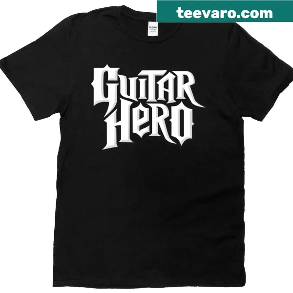 T-shirt featuring the retro logo of Guitar Hero video game franchise.