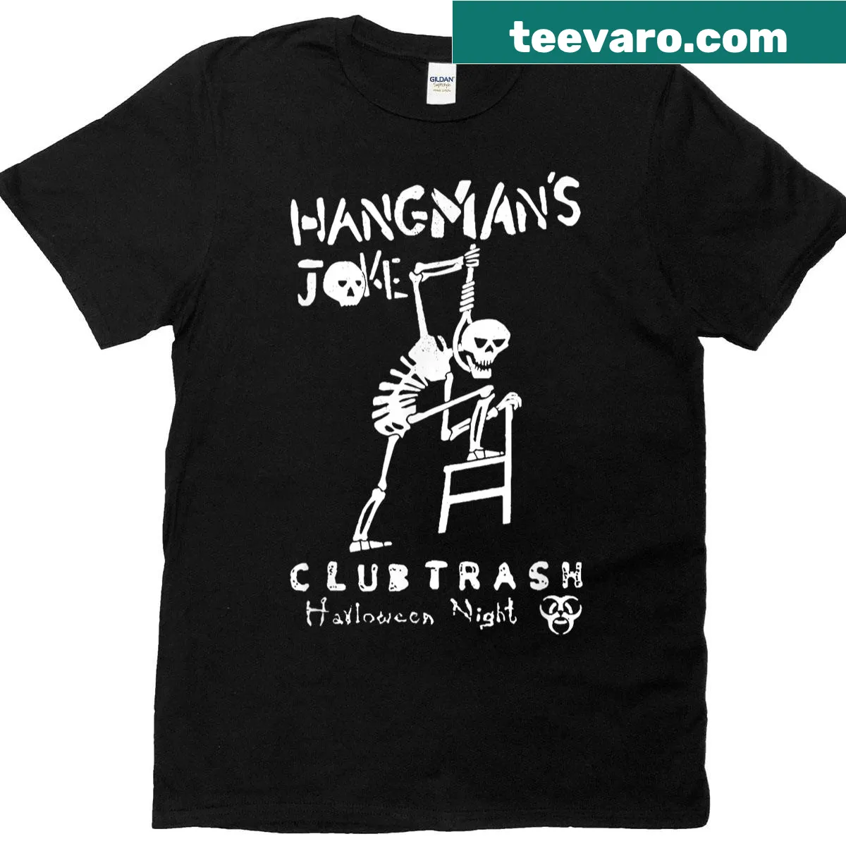 Retro Halloween design with a crow and hangman's joke on t-shirt — on a men's t-shirt