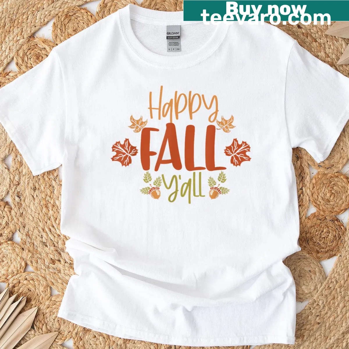 Thanksgiving T-shirt with the phrase 'Happy Fall Y’all' and fun turkey graphics — on a men's t-shirt