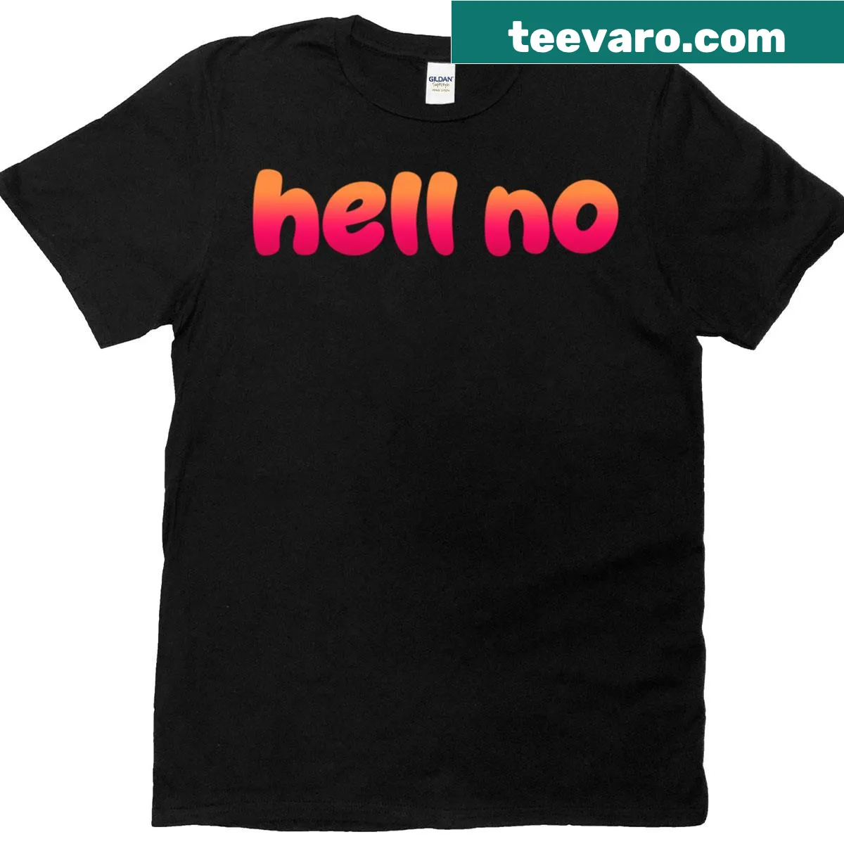 Bold oversized hot red T-shirt with 'Hell No' text — on a men's t-shirt
