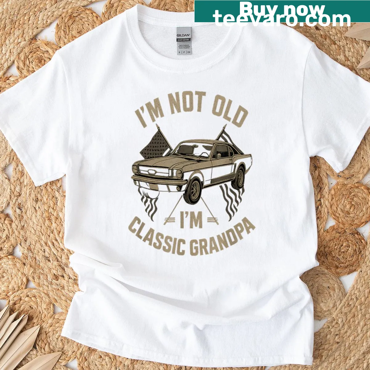Vintage T-shirt with 'I’m Not Old, I’m Grandpa' text and car graphic. — on a men's t-shirt