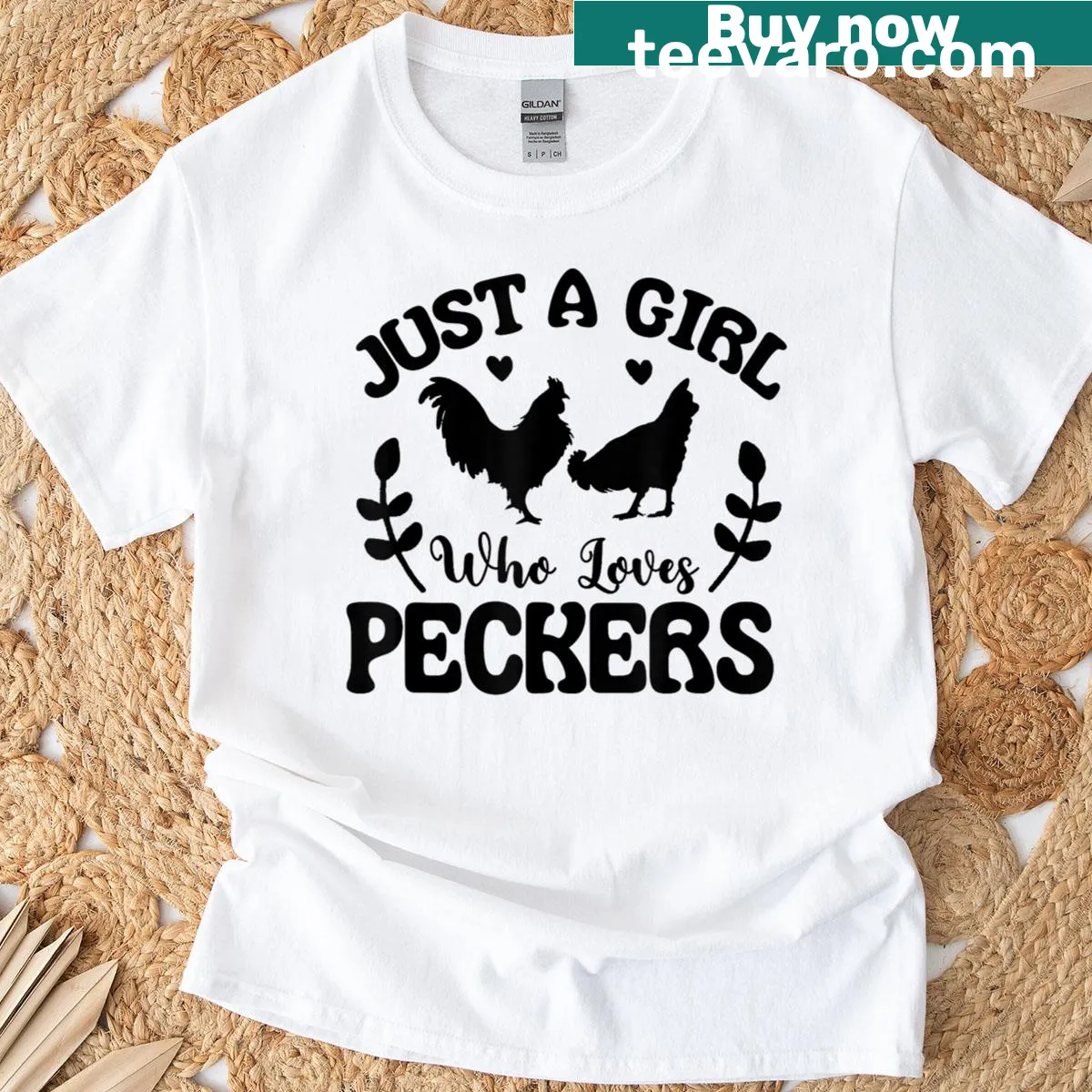 Funny shirt reading Just A Girl Who Loves Peckers — on a men's t-shirt