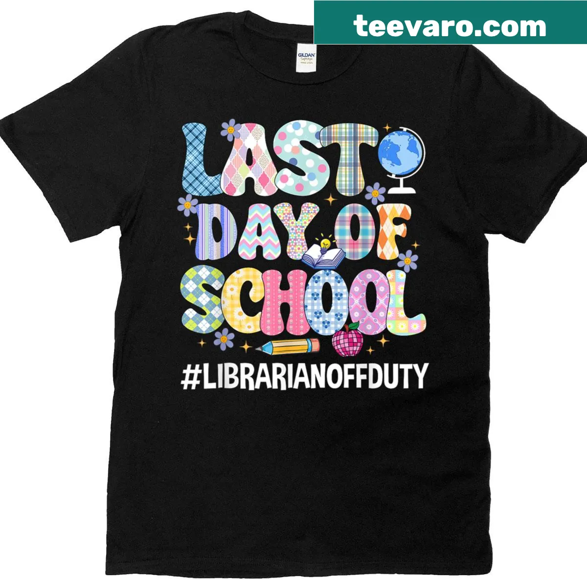Playful last day of school t-shirt with librarian graphic — on a men's t-shirt
