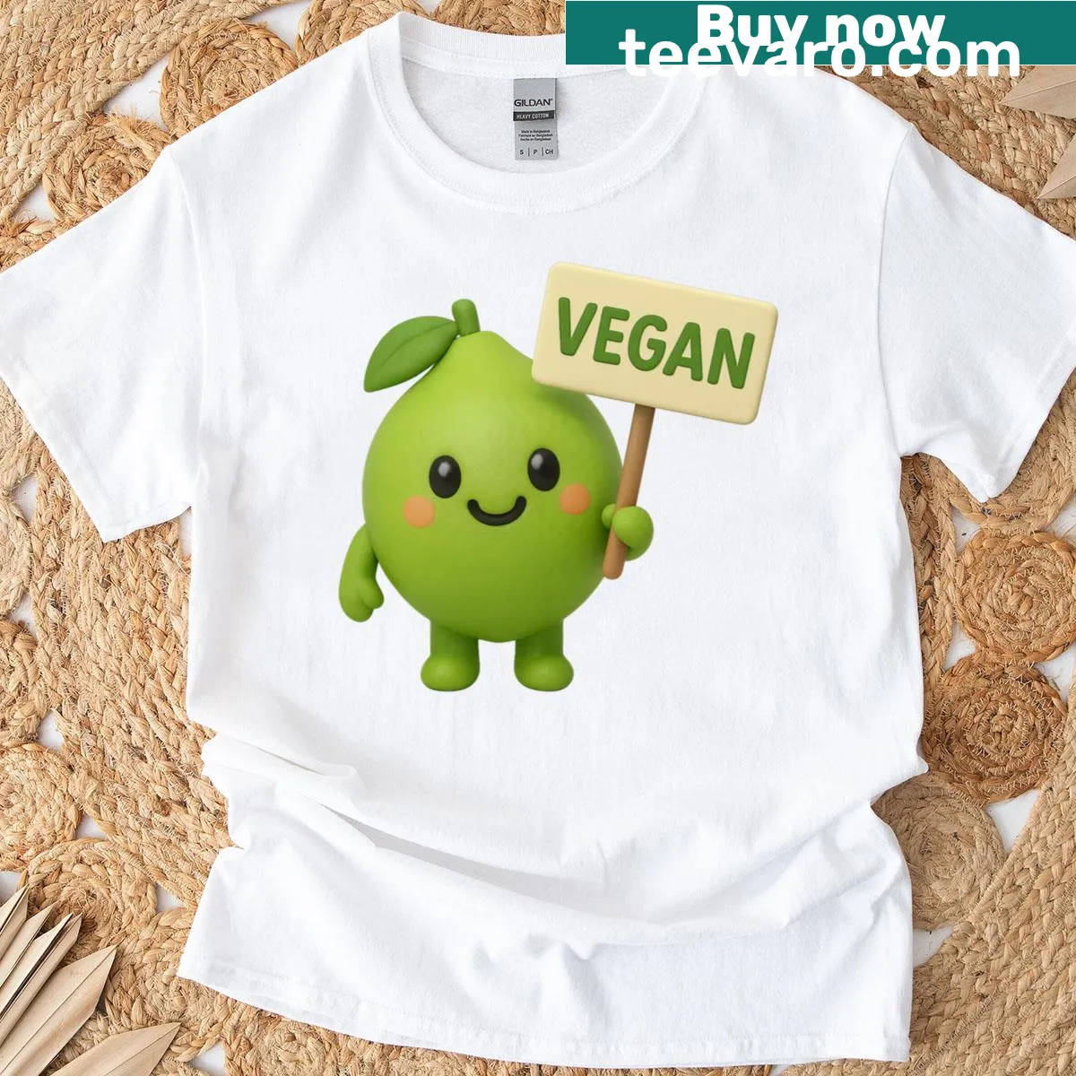 Cartoon lime with a vegan sign on a playful t-shirt — on a men's t-shirt