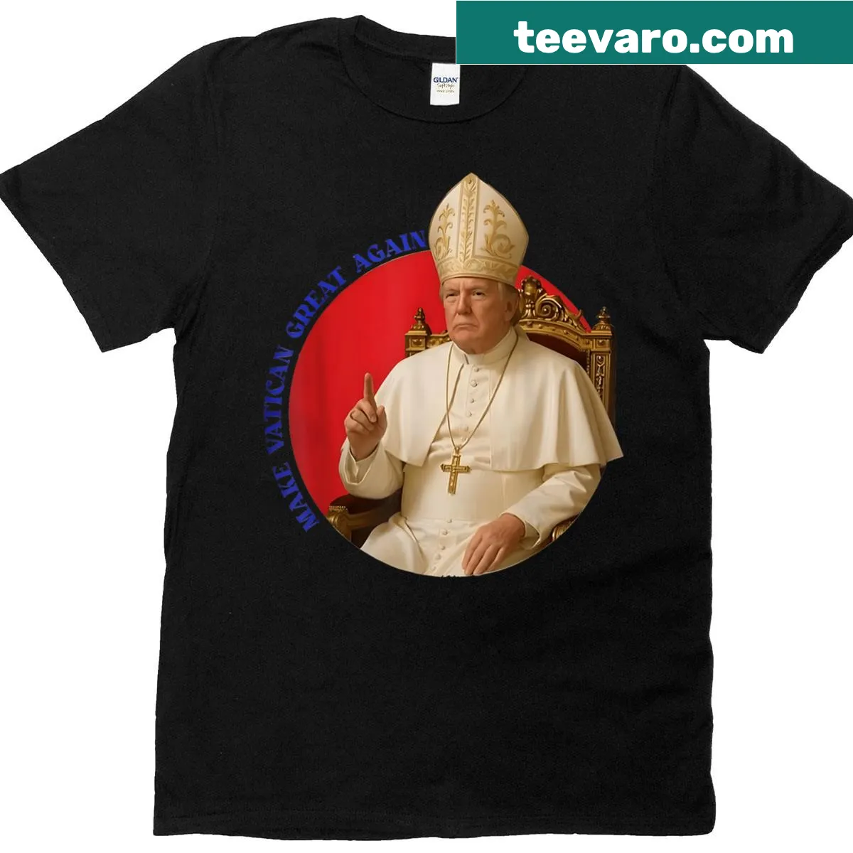 Funny retro T-shirt with 'Make Vatican Great Again' text — on a men's t-shirt