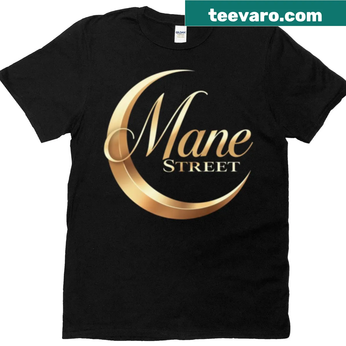 Oversized T-shirt with 'Mane Street Salon' text design — on a men's t-shirt