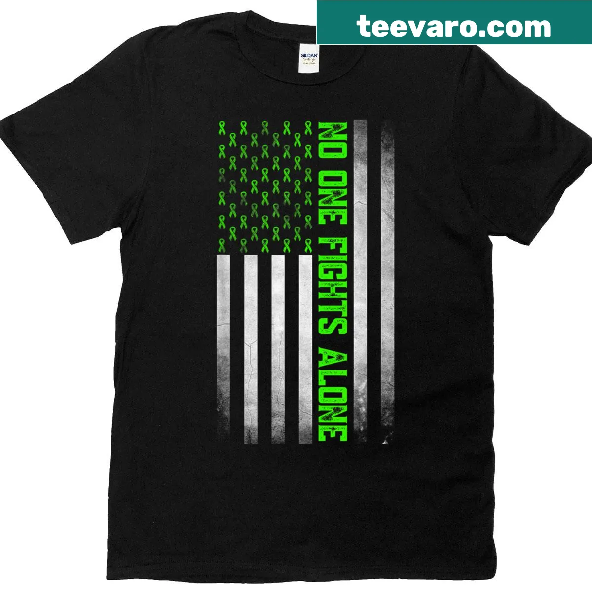 American flag design with green ribbon for mental health awareness. — on a men's t-shirt