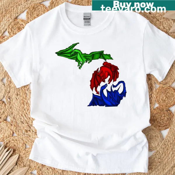 Dragon illustration on a Michigan-themed T-shirt