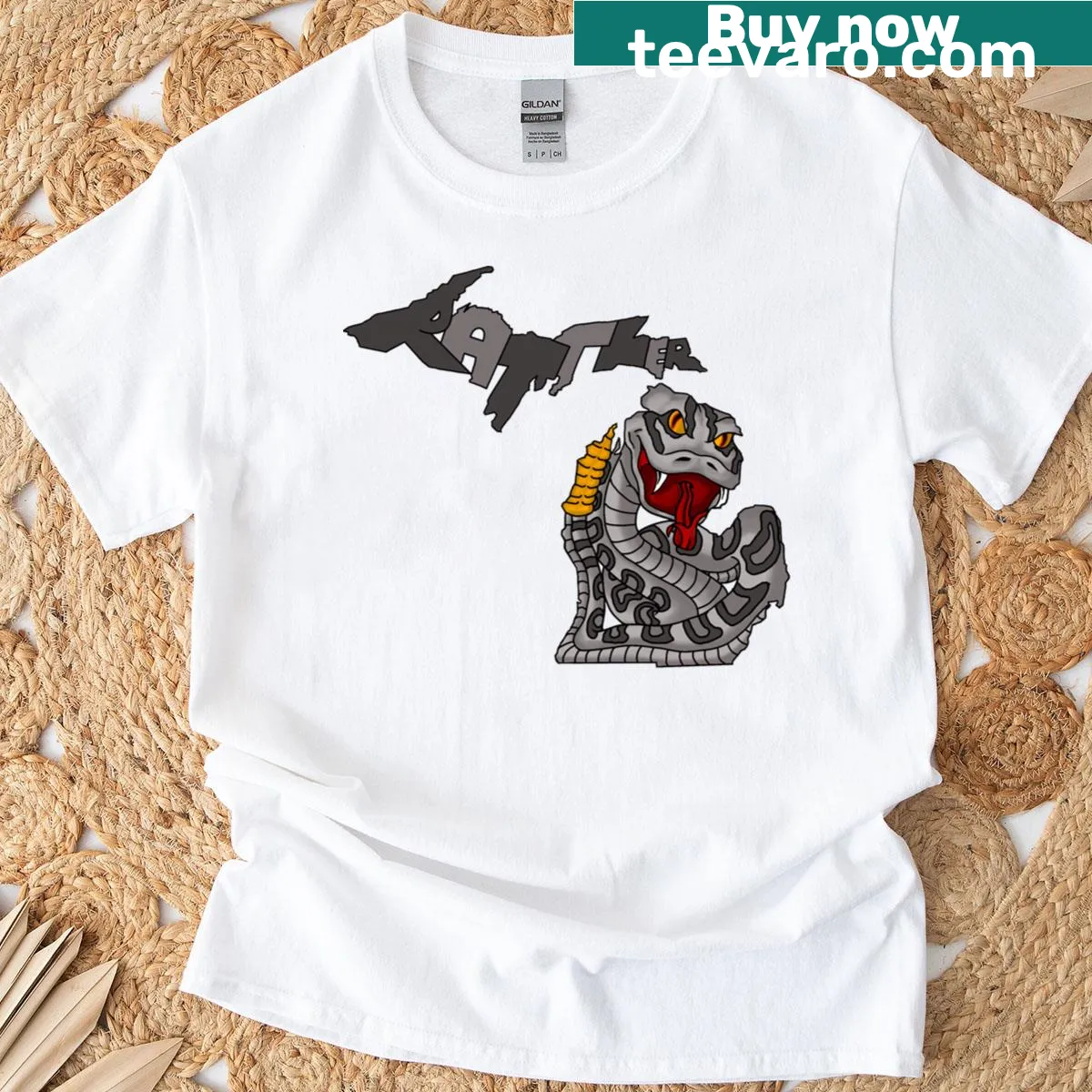Rattle snake illustration on a Michigan-themed T-shirt — on a men's t-shirt