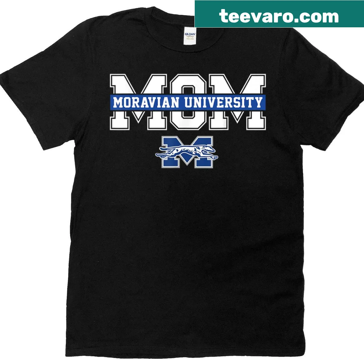 Vintage T-shirt for Moravian University moms with arch text — on a men's t-shirt