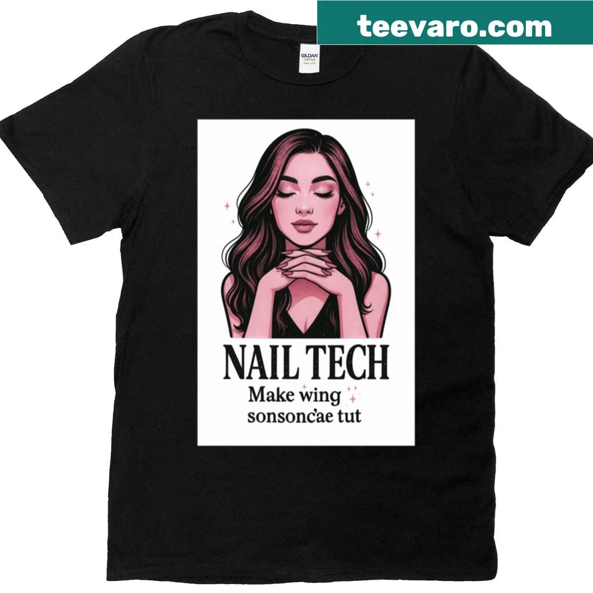 Oversized T-shirt with 'Nail Tech Magic In Your Hands' text — on a men's t-shirt