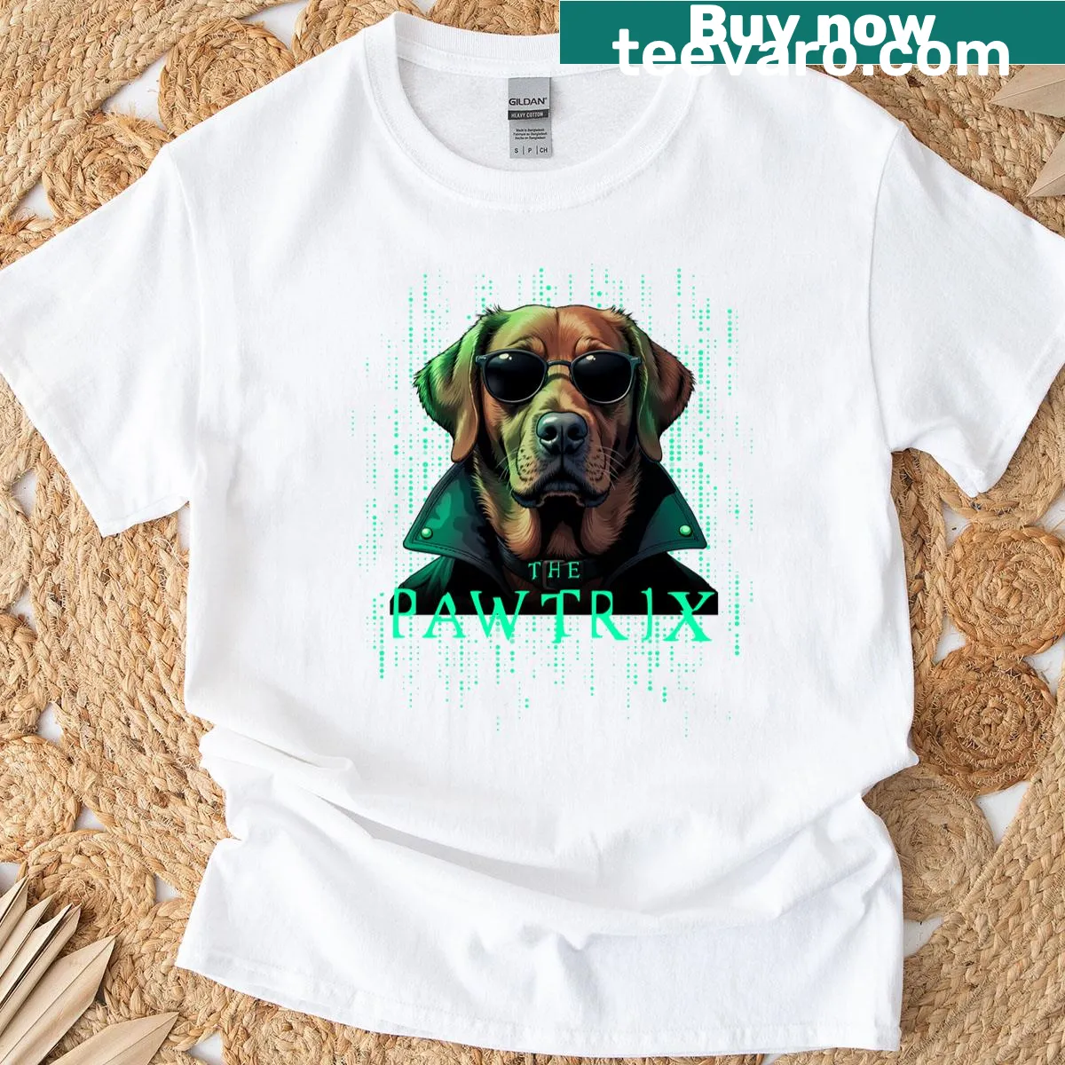Funny Christmas shirt featuring a brown Labrador in a movie scene — on a men's t-shirt